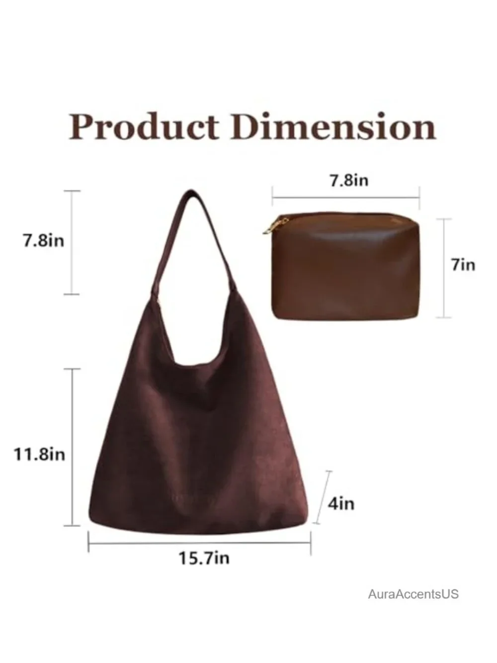 Suede Shoulder Bag Women Large Hobo Tote Purse Zipper